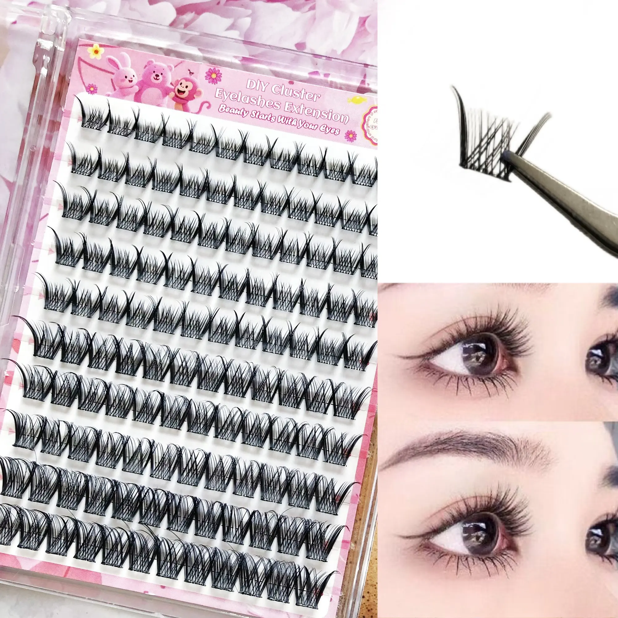 Directly Applied False Eyelashes, 120pcs Korean Style Soft D Curl Lashes, Mixed Length, Self-Adhesive, Dense and Fine Texture