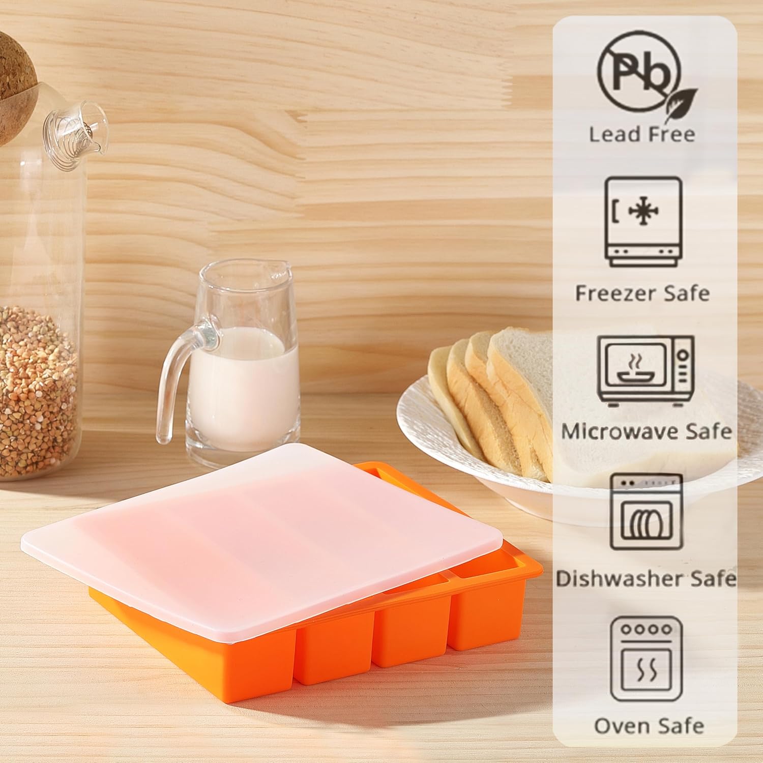 Silicone Butter Mold Tray with Lids, Non-Stick Butter Maker Fits Standard Butter Size, Great For Butter, Chocolate, Energy bar and Homemade Cake Tin