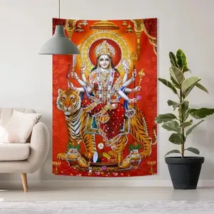 Sacred Bohemian Tapestry, Mural of the Divine Goddess Kali on the Shiva Statue, Traditional Indian Altar Decorations