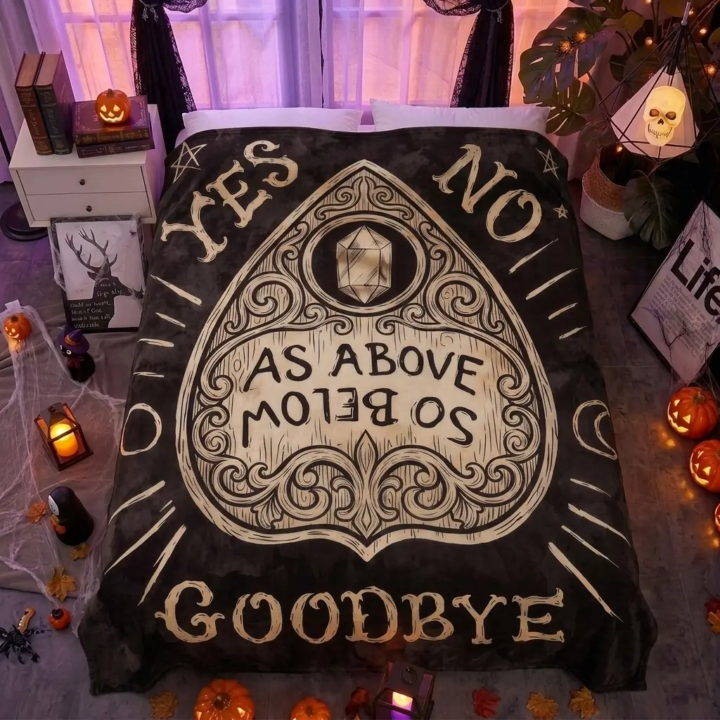 Black Background Vintage Faded Ouija Planchette Crystal Pentagram Moon Phase AS ABOVE SO BELOW Witch Gothic Flannel Throw Blanket, Mystical Divination Dark Art Soft Warm Blanket for Bedroom Sofa Study Decor Gift 0713Y（78）