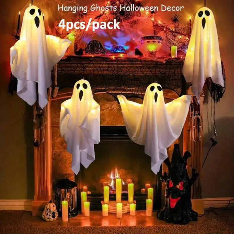 2/4PCS LED Hanging Ghost Lights, Halloween Decorations, White, for Haunted House, Party, Halloween Decorations