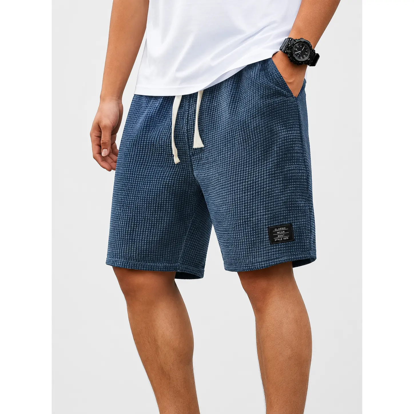 1/3 PACK Waffle Knit Drawstring Shorts for Men, Lightweight Casual Sweat Shorts with Elastic Waistband and Functional Side Pockets