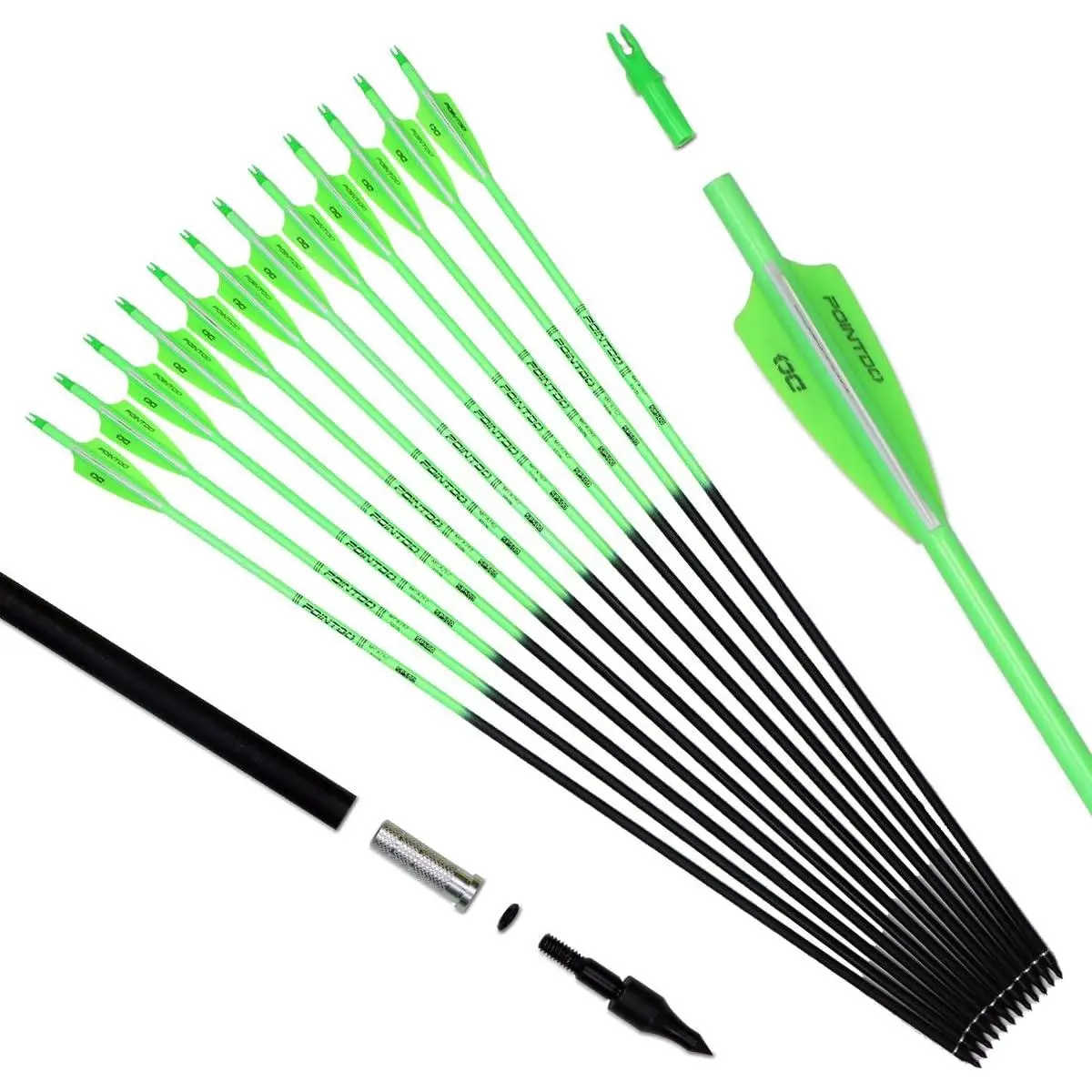 30inch Carbon Arrow Fluorescence Color Targeting and Practice and Hunting Arrows for Compound Bow and Recurve Bow with Removable Tips(Pack of 12)