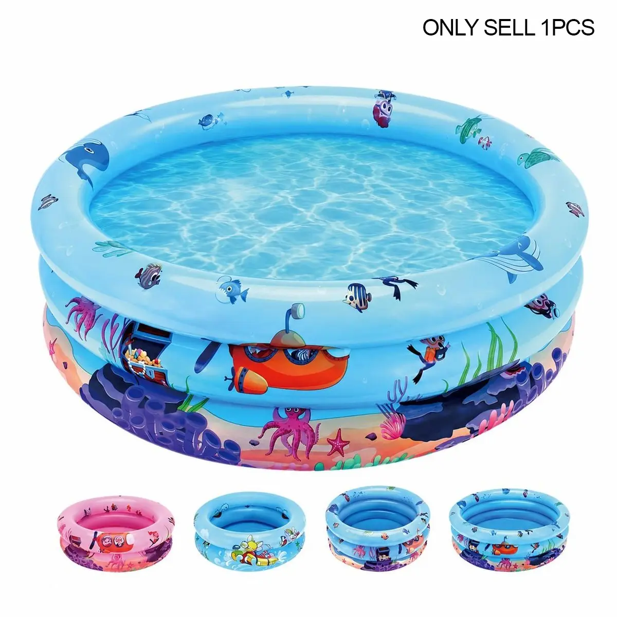 Inflatable Swimming Pool Ocean Animal Pattern Thick Triple Ring Multi-Functional Play Pool Paddling Pool Plastic Kiddie Pool Blow Up Pool Best Parent-Child Interactive Toy Gift Kiddie Swimming Pool