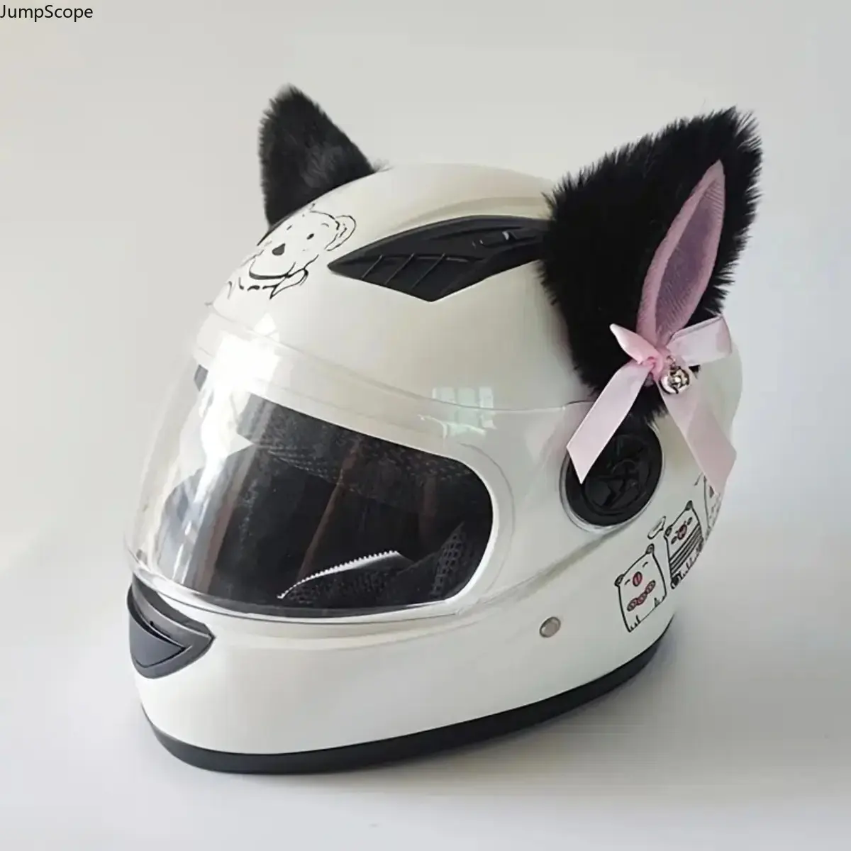 Plush Cat Ear Helmet Attachments with Bows, Detachable Customizable Motorcycle Helmet Accessories, Polyester Decor Ornaments, Pink & Black Color Options for Unisex Rider Helmet Personalization