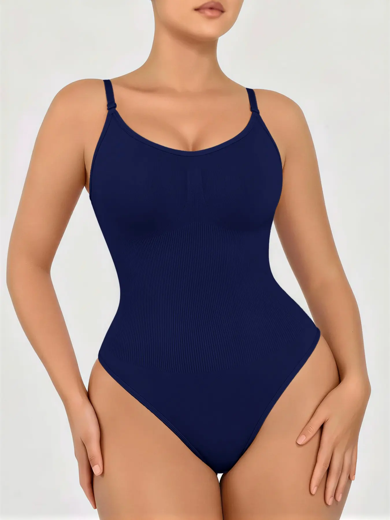 Seamless Tummy Control Bodysuit Shaper for Women, Adjustable Strap Waist Trainer, Body Shaping Thong Romper, Casual All Seasons Wear