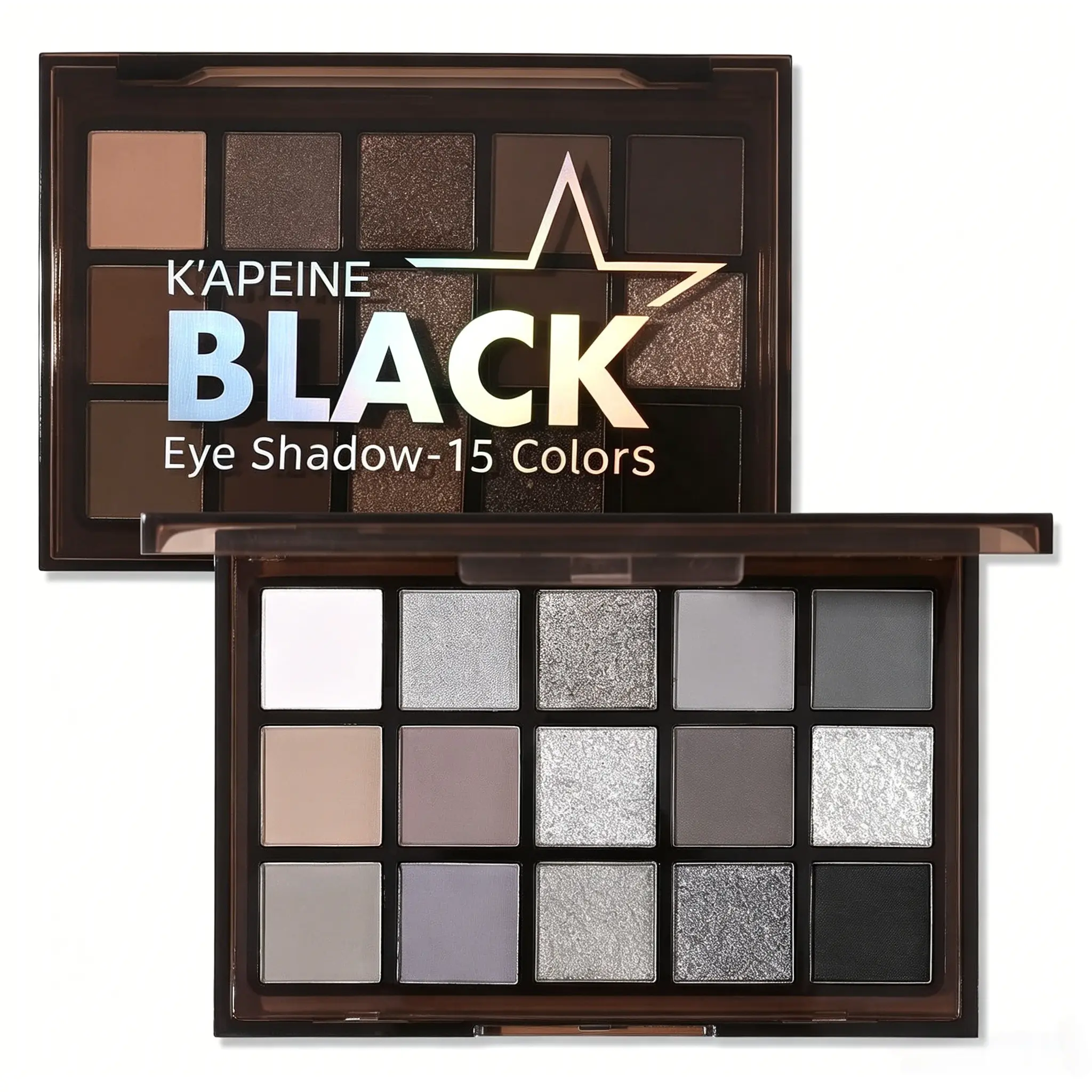 Kapal Smoked Eyeshadow Palette, 15 Shades Deep Shimmer Matte Metallic Makeup Set, High Pigment Silver Eye Shadow, Daily and Halloween Use, Highly Pigmented Palette