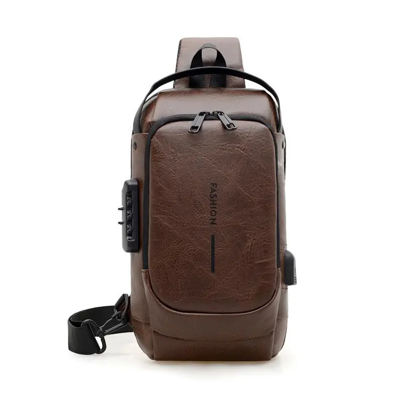 Retro Simple Men's Anti-Theft Password-Lock Chest Bag with Shoulder Straps, Metal Hardware, Multi-Pockets - All Seasons Waterproof Compact Tactical Concealed Carry Sling Bag for Cycling (Sports & Outdoor Accessory)