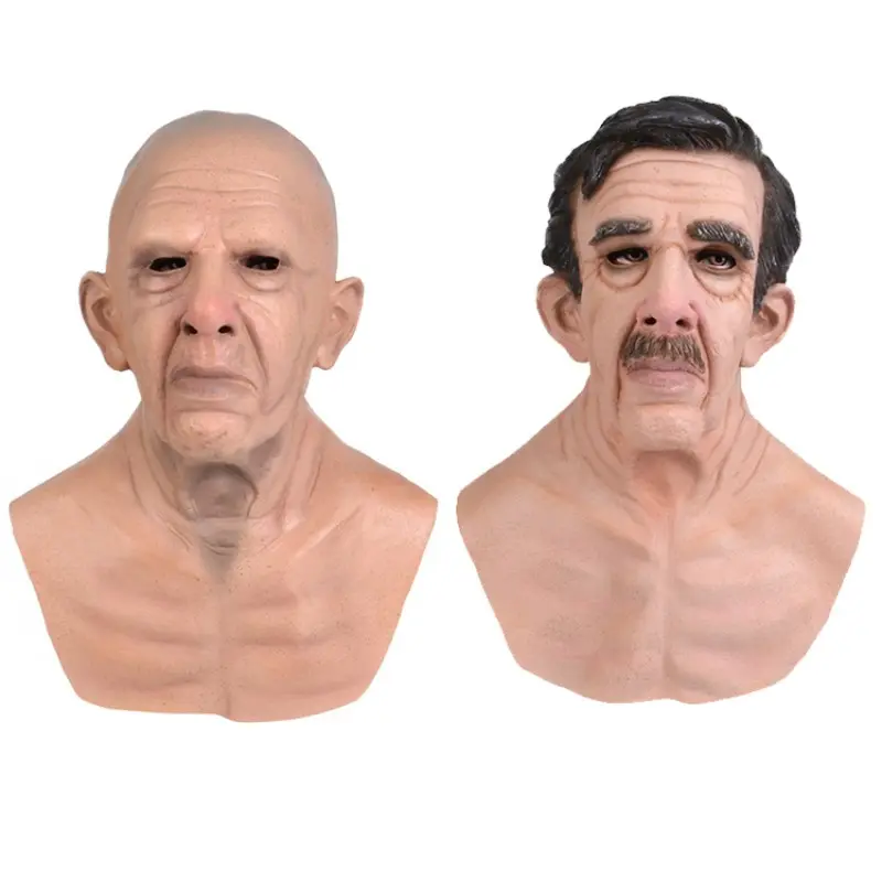 Funny Old Man Face Latex Mask with Beard, Men's Bald Costume Accessory, Perfect for Halloween Party and Masquerade, Adult Role Play Props, Masquerade Masks
