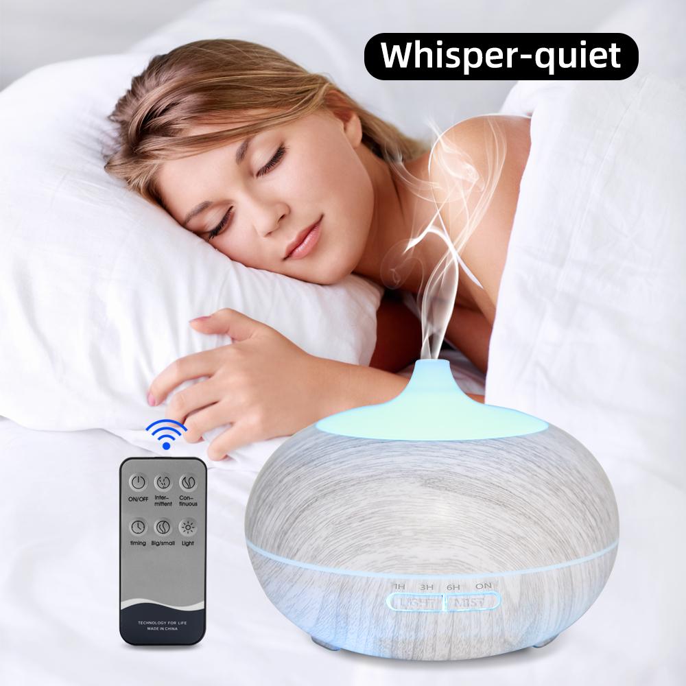 550ml Wood Grain Aromatherapy Diffuser with Remote, 6 Essential Oils & 7 Color LED Light 550ml Wood Grain Aromatherapy Diffuser with Remote, 6 Essential Oils & 7 Color LED Light