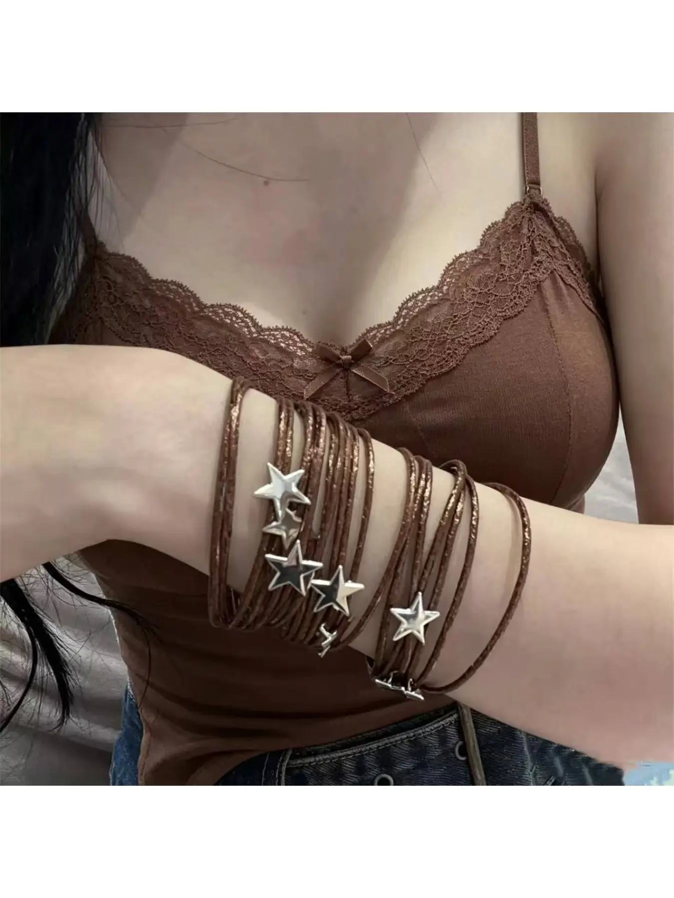 Niche design pentagram fine glitter bracelet, hot girl multi-layered bangle, versatile matching accessory, trendy cool hand jewelry