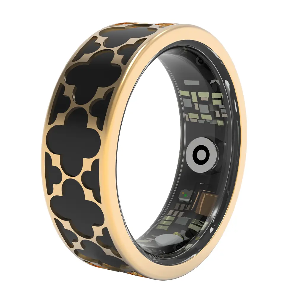 Unisex Classic Clover Magnetic Titanium Bluetooth Smart Ring - 5ATM Waterproof, Heart Rate Tracking Fitness Tracker, Activity/Sleep/Temperature Monitoring, Family Care Mode, Android & iOS Compatible, Black, Heart Rate Tracking Fitness Trackers