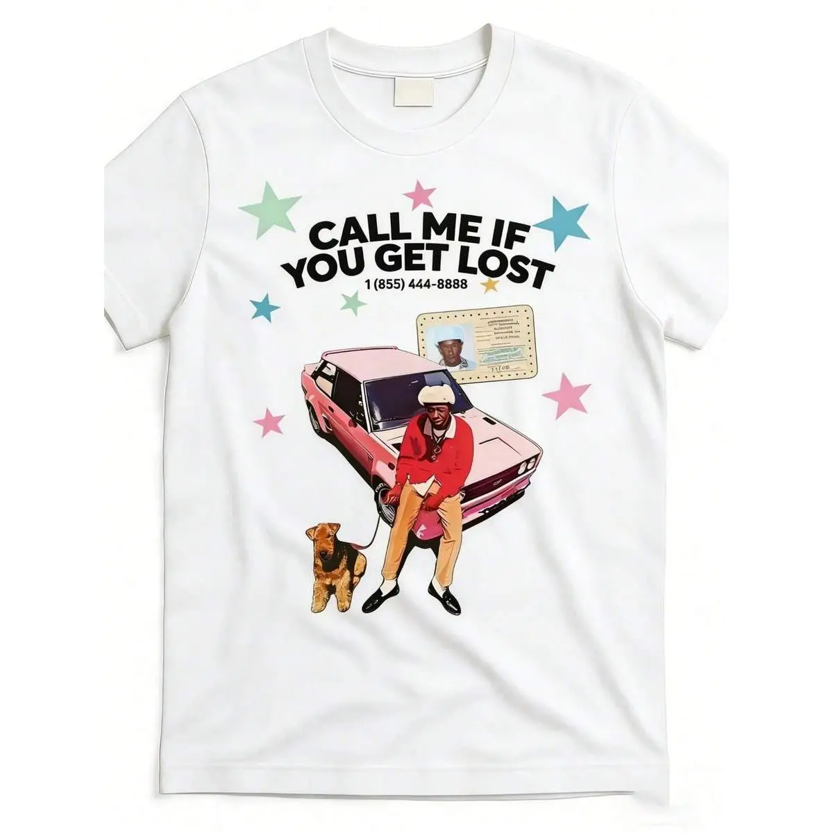 Y2K Tyler Creator "Call Me If You Get Lost" Album Cover With Car And Dog Print Graphic Tee,220g 100% Cotton Printed T-Shirt