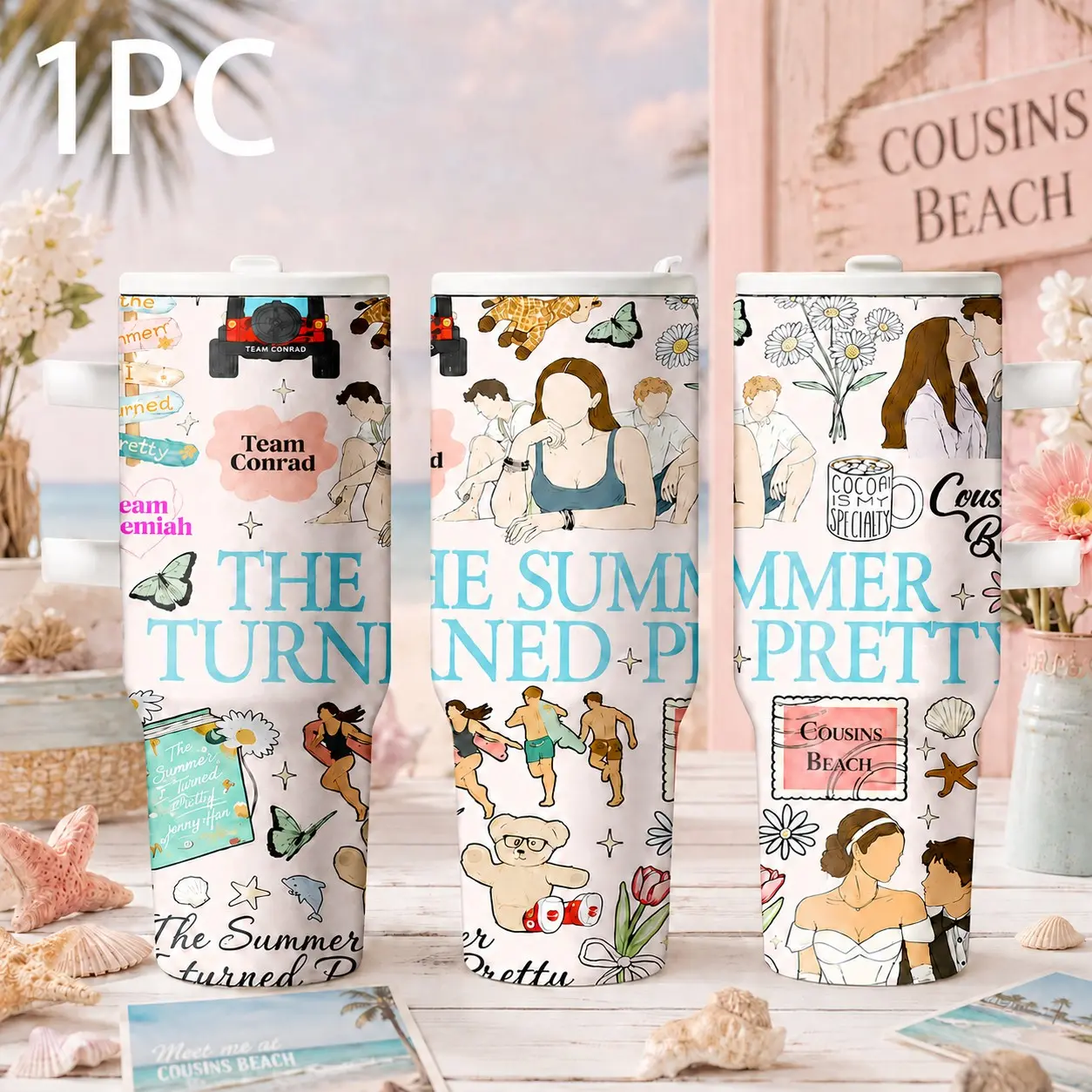 The perfect tumbler for all The Summer I Turned Pretty fans! 40oz large capacity insulated cup with beautiful TSITP collage print, durable stainless steel, keeps drinks cold & hot, great gift for Belly, Conrad & Jeremiah lovers.