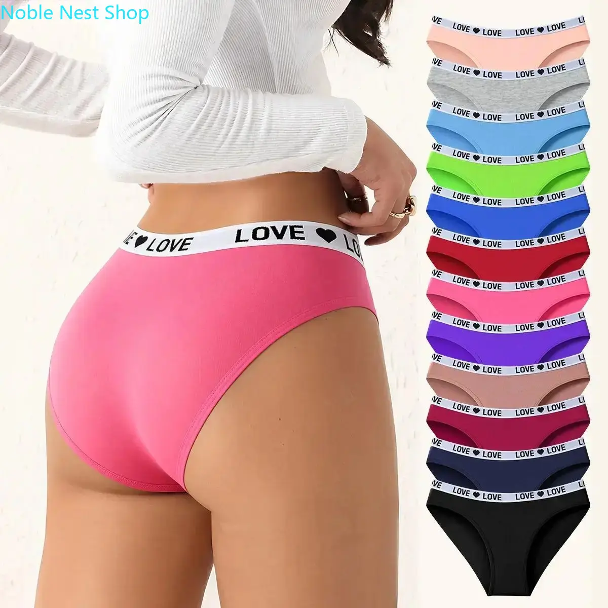 7/10/12 Pack Women Color Block Letter Print Brief Panties, Soft Stretchy Cotton Breathable Comfortable Everyday Underwear