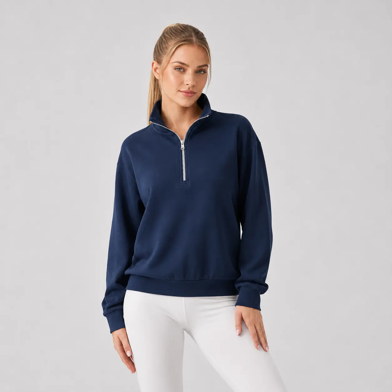 Women’s Half Zip Pullover Sweatshirt, Relaxed Fit Stand Collar Long Sleeve Top with Ribbed Cuffs and Hem, Solid Color Casual Everyday Layer for Fall, Winter, Weekend, Travel and Athleisure Outfits workout inspo