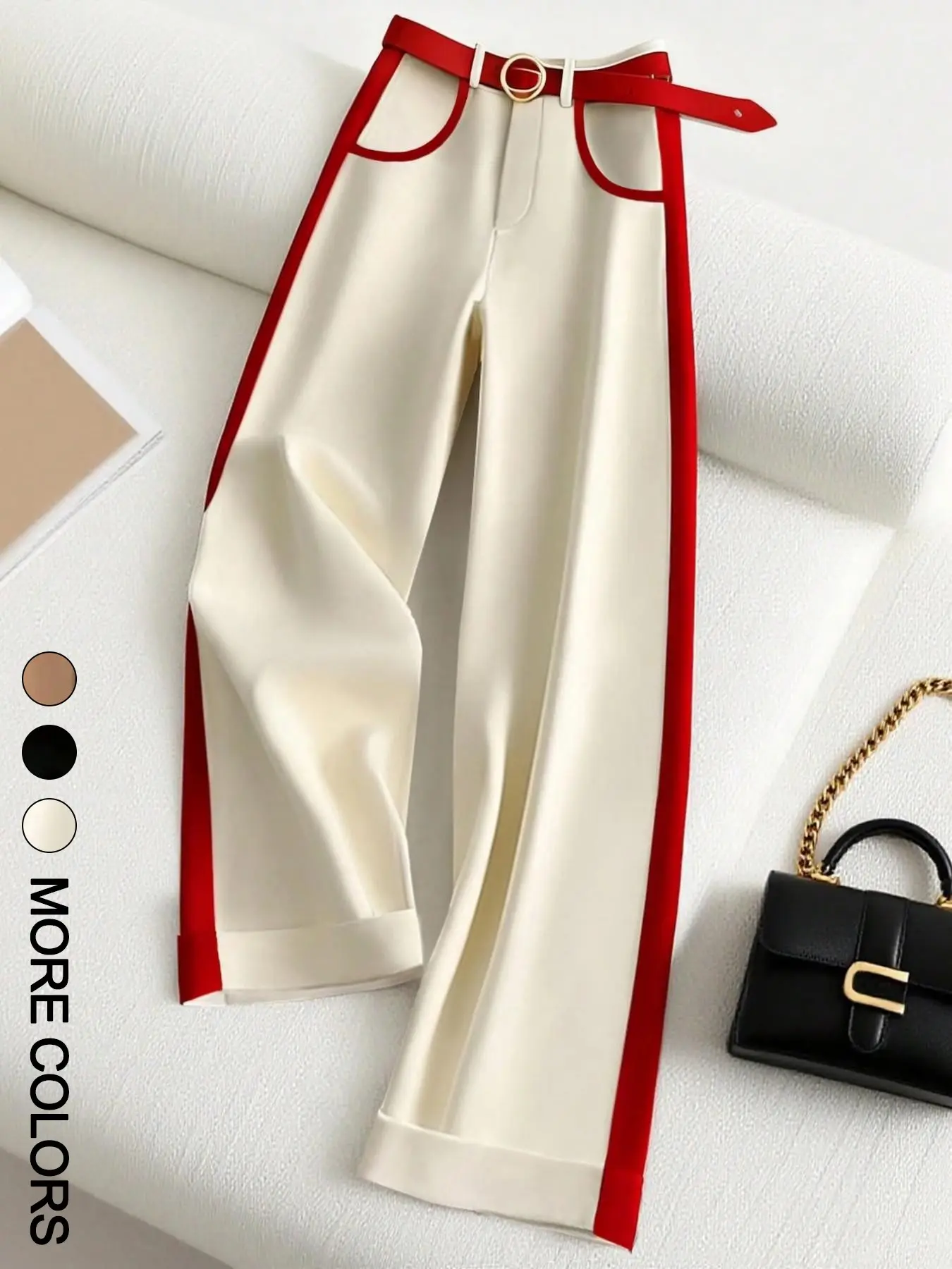 Women's Colorblock Flowy Loose Straight Leg Pants, Bottoms, Office Commute Versatile Long Pants, Stylish and Comfortable Everyday Wear