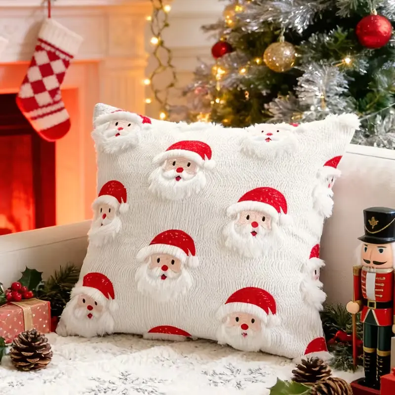 3D Santa Claus Quilted Plush Pillow, Nordic Style, 18x18 Inches, Christmas Holiday Decoration, Living Room Bedroom Sofa
