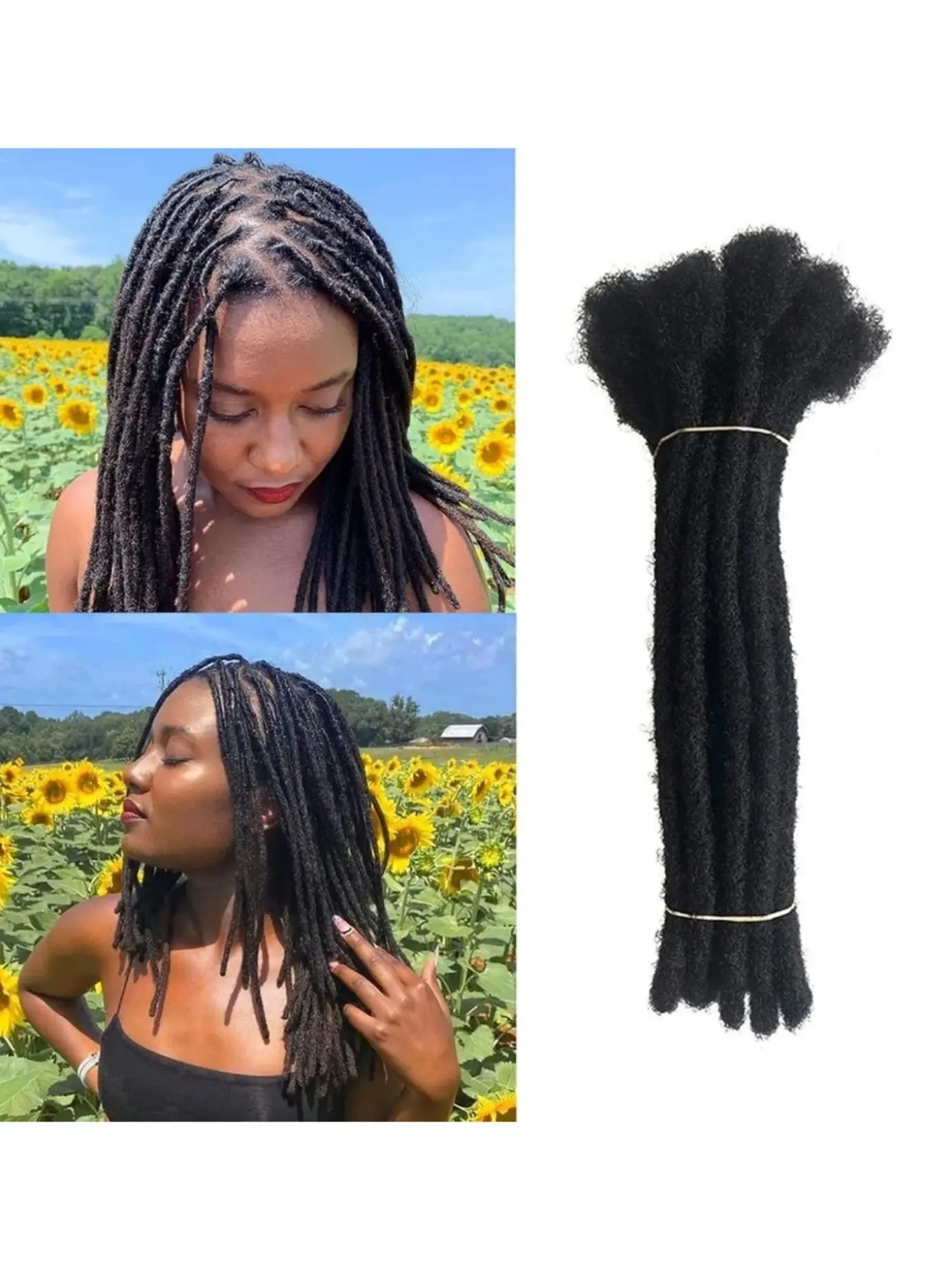 Dreadlock Extensions Human Hair 10 Strands, Natural Color, Full Handmade, Permanent Loc Extension, Can Be Dyed, Bleached, Curled, Twisted