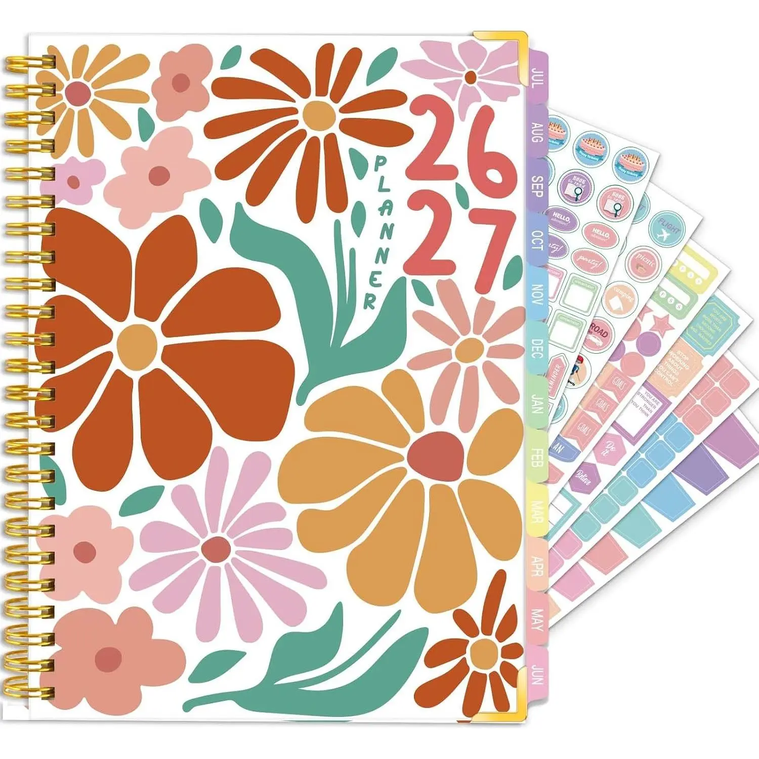 2026-2027 Hardcover Academic Planner, Weekly-Monthly A5 Size (8.4"x6.1") Agenda Book, Jul 2026-Jun 2027, with Paper Pages, Pocket, Sticker Sheets, Index Tabs for Women Students, Office Stationery Organiser