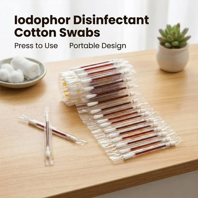 🩹 Individually Wrapped Iodine Swabs｜Portable Emergency Cotton Swabs for Travel, Pet Care, Outdoor Use, 50 PCS