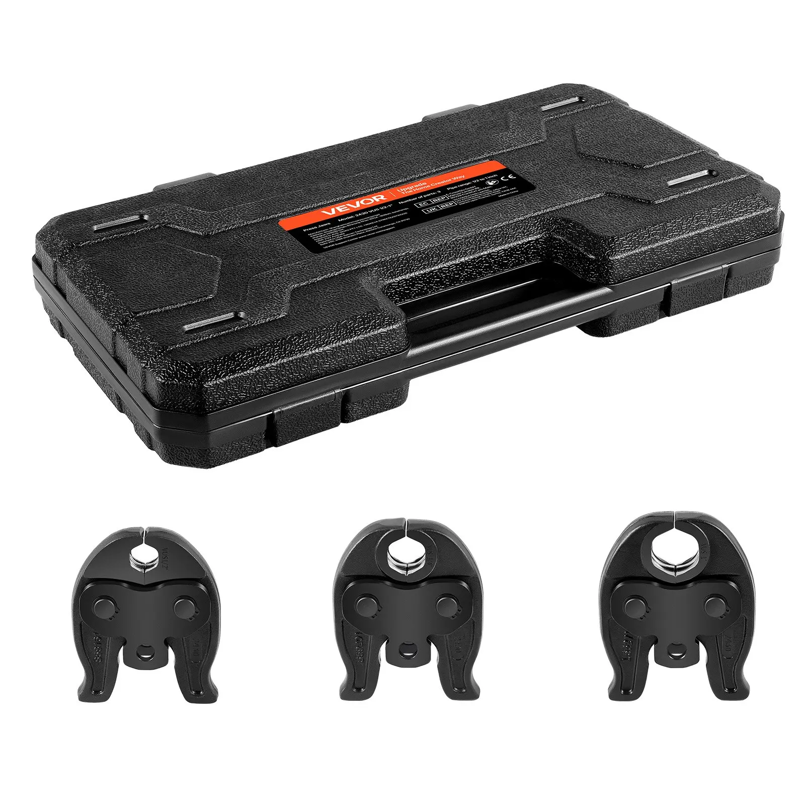 VEVOR VUS Press Jaws for 24KN Compact Series Press Tools, 3PCS Pressing Jaws 1/2", 3/4" 1" - Compatible with ProPress Copper Pipes Connections, Includes Carrying Case