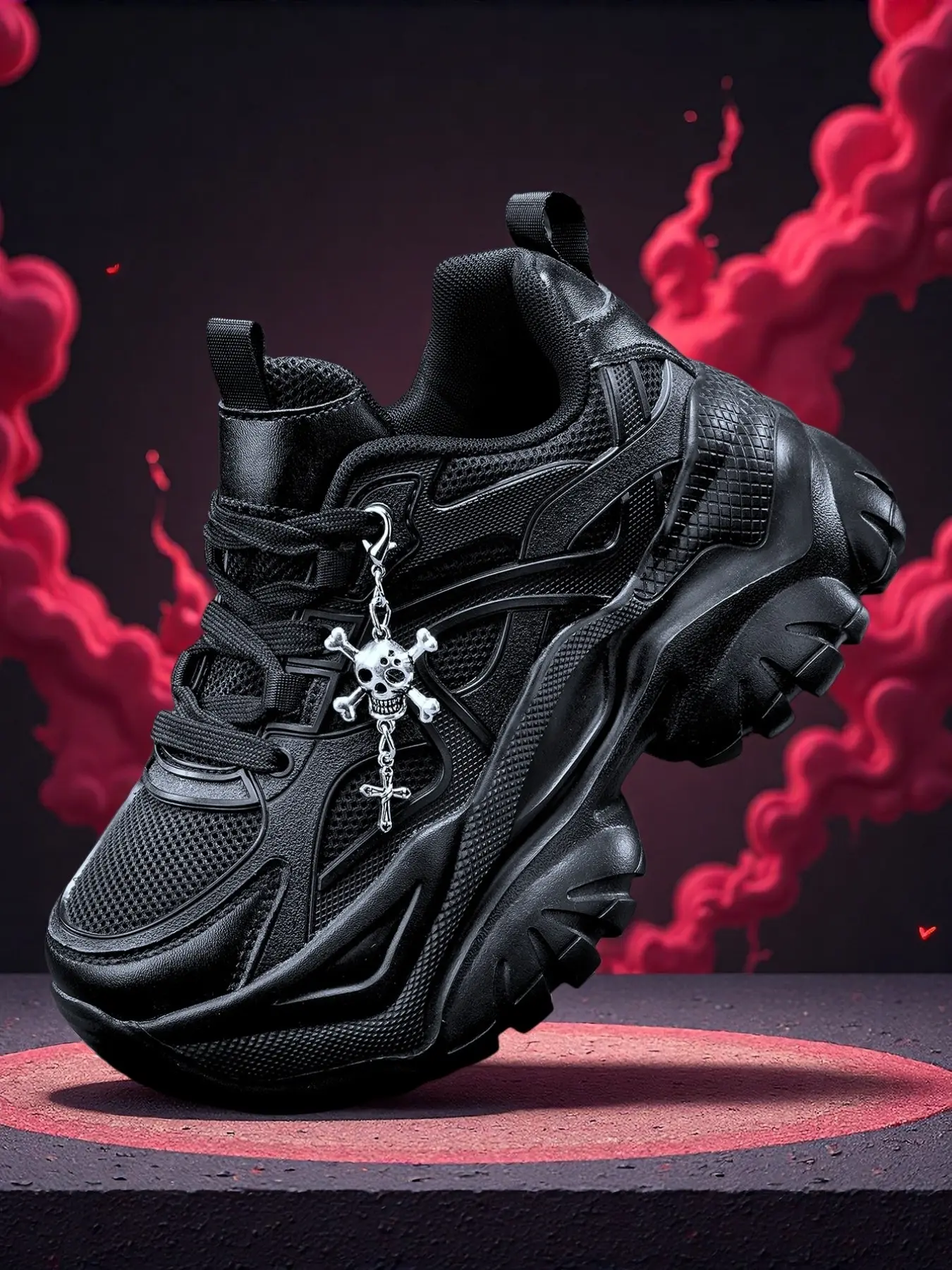 Women's Lightweight Eva Thick Sole Shoes, 7cm Heel Lift, Detachable Cross Skull Charm, Casual All-Season Footwear, Wide Fit