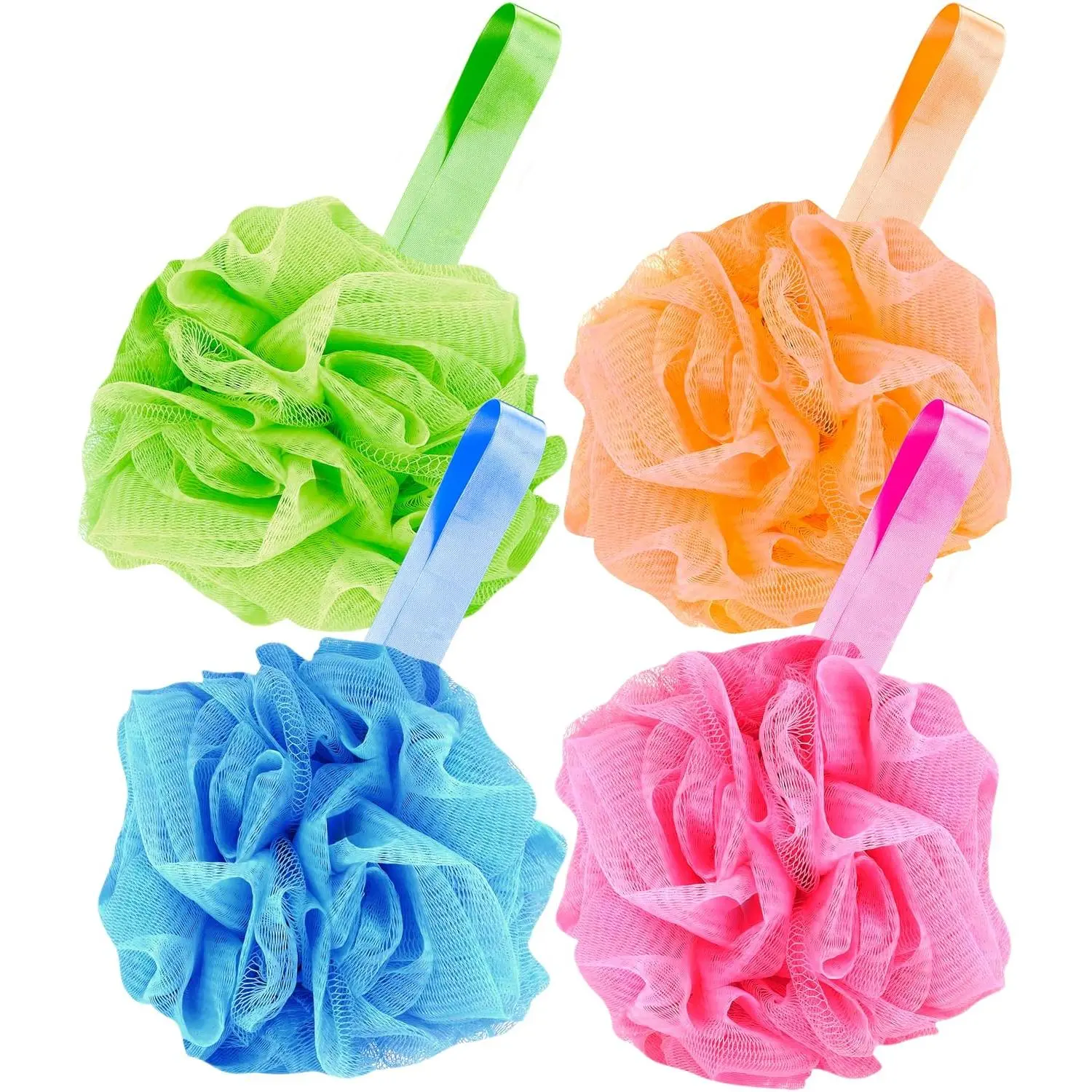 4 Pack Muticolor 60g Bath Loofah Sponge Mesh Ball for   |    for Men & Women - Durable Shower Puff Bath Loofa for   Accessories -  Scrub Lufas