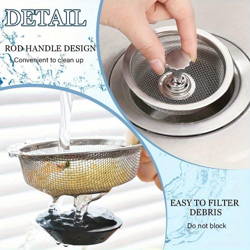 Stainless Steel Sink Strainer, Kitchen Sink Fine Mesh Strainer with Rubber Stopper, Anti-blockage Filter, Kitchen Sink Accessories
