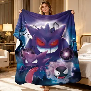 Dark Night Gengar Print Blanket, Soft Office Nap Throw, All-Season Sofa Cover, Creative Digital Print Flannel, Holiday Gift Blanket