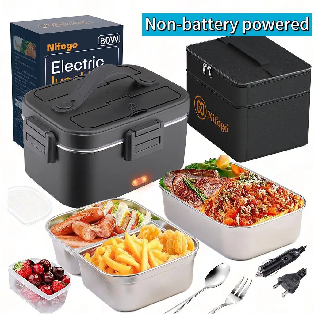Electric Lunch Box 1.5L/1.8L Food Heater for Adults, 12V/24V/110V Portable Lunch Warmer Upgraded Heated Lunch Box for Car/Truck/Office with Fork&Spoon and Insulated Carry Bag