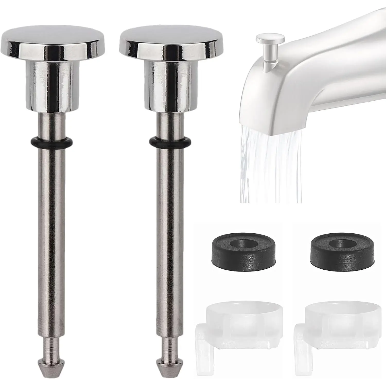 2 Set Universal Tub Spout Diverter Repair Kit Parts, Includes 2 x Diverter Valve Stems, 2 x Cup Seals and 2 x Gates, Bathroom Shower Bathtub Leaky Faucet Repair Replacement Parts (Classic,Chrome)