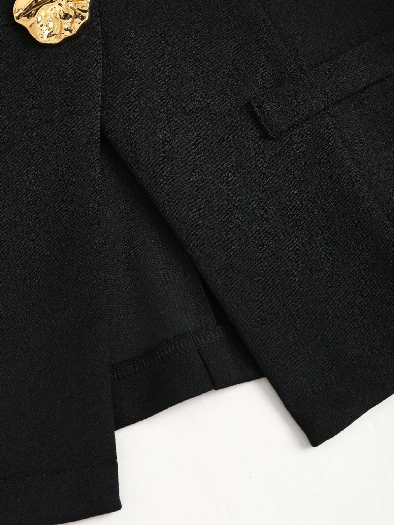 Women's Basic French Metal Button Sleeveless Thin Blazer, Casual Daily Wear Jacket, Lightweight Outerwear for Spring & Fall, Garment