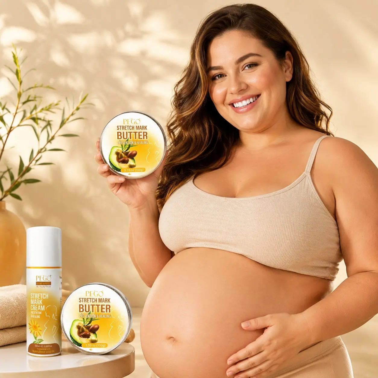 Pego Maternity Stretch Mark Cream and Body Butter, Natural Hydrating Lotion, Reduces & Prevents Stretch Marks, for Pregnant & Postpartum Women
