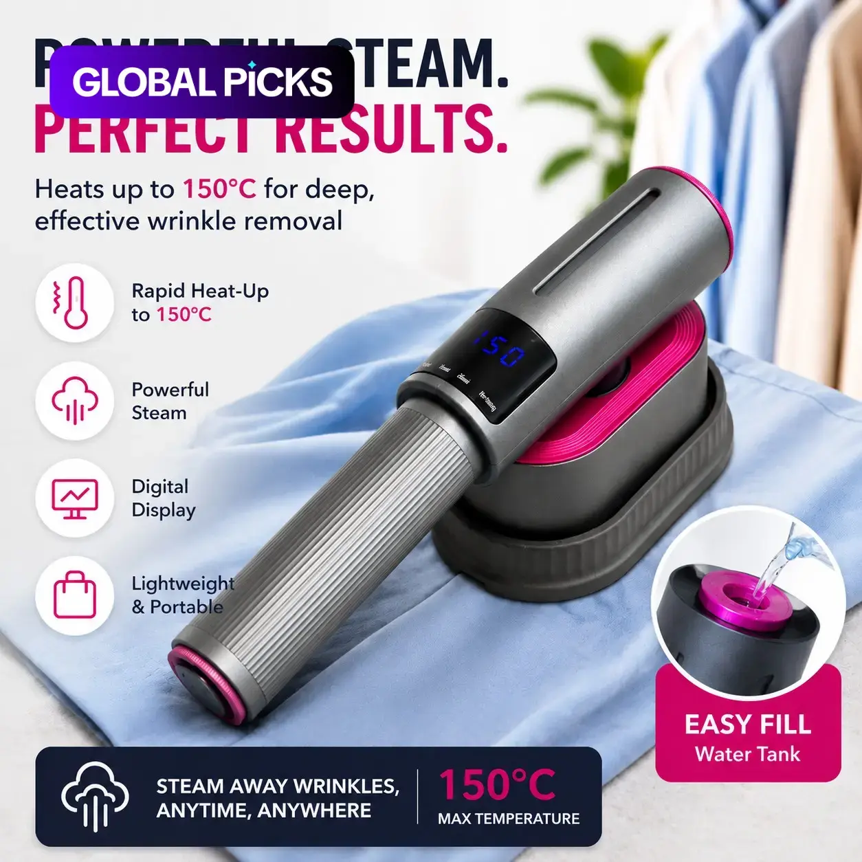 2-in-1 Steam lron &Clothes Steamer -Handheld Portable GarmentWrinkle Remover，Portable Travel Clothing Steamer lron, travel steamer for clothes, Fast Heat-Up, LargeSoleplate，90°Swivel Handle, New Year Gift #GLOBAL PICKS