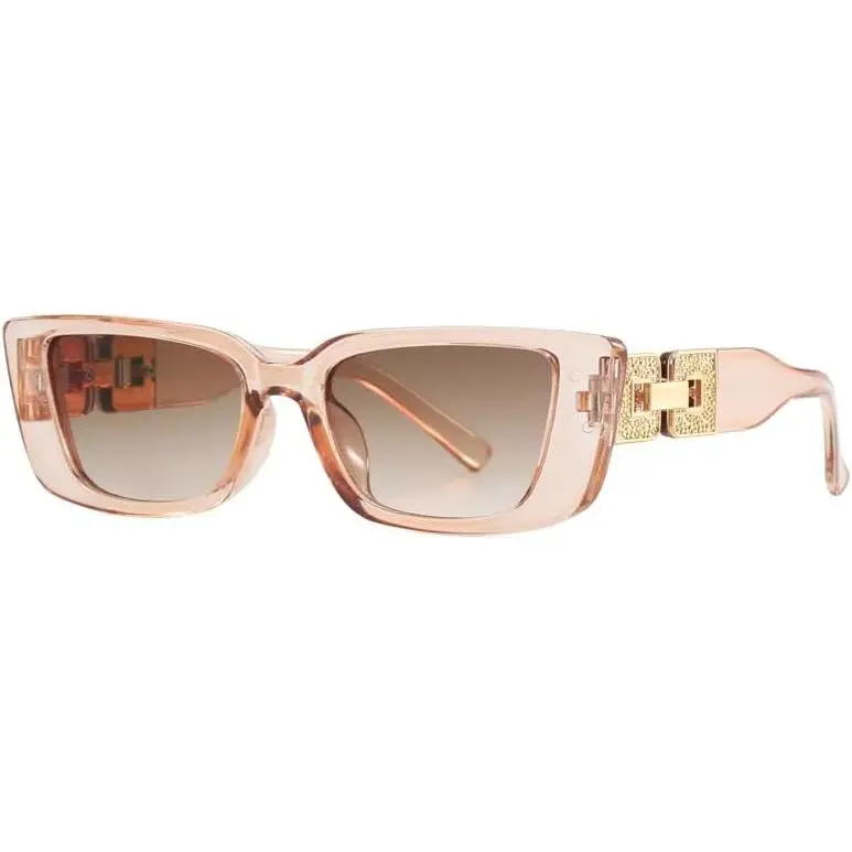 Small Square Cat Eye Sunglasses for Women, Classic Black Plastic Frame with Golden Accents and Gray UV400 Lens, Unisex, Sun Protection
