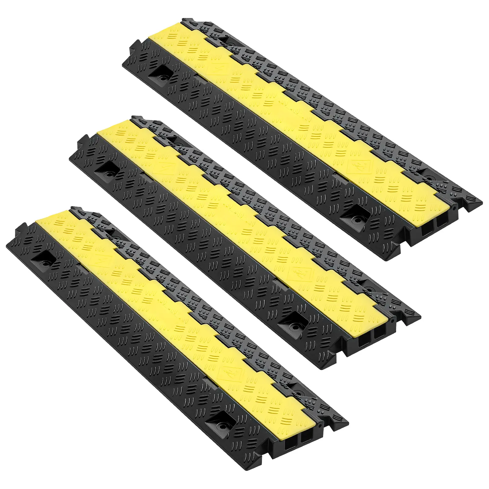 Heavy Duty Dual Channel Floor Cable Protector Ramp, TPU+TPR Construction, 22000 lbs/9979 kg Axle Maximum Load Support, Easy Installation, Ideal for Indoor Use & Versatile Site Applications