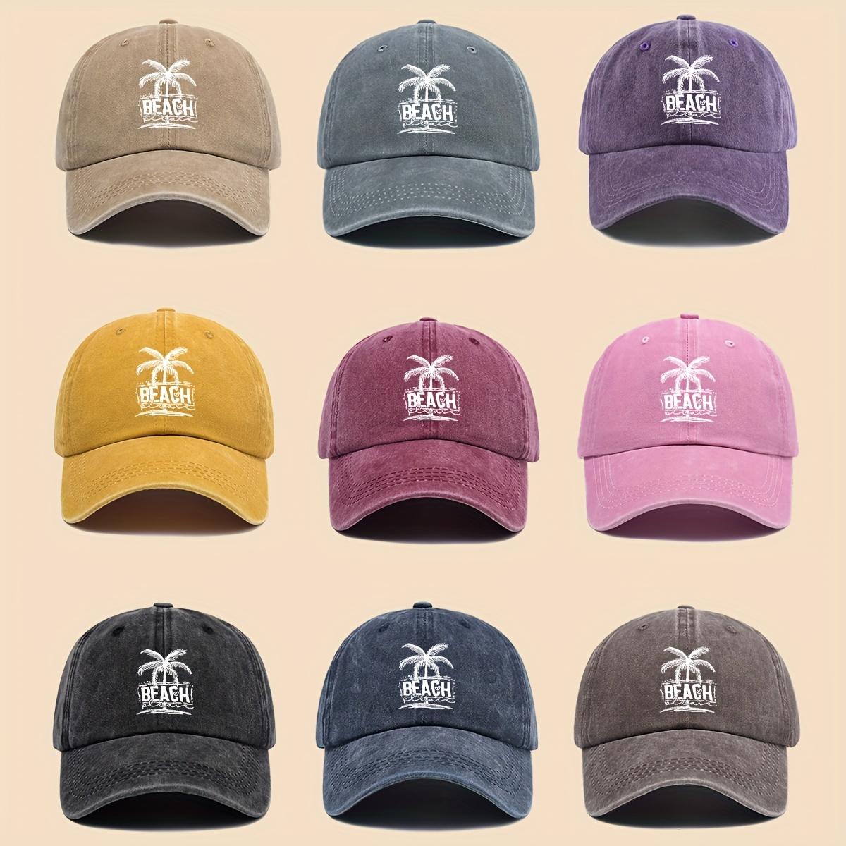 "Cool & Breezy" Unisex Washed Baseball Cap - Tropical Palm Tree And Beach Print, Adjustable Urban Skater Hat for Couples, Breathable Sun Protection for Surfing, Cycling, Hiking, Parties! Perfect Gift for Birthdays - Beachy Vibes Meet City Style!