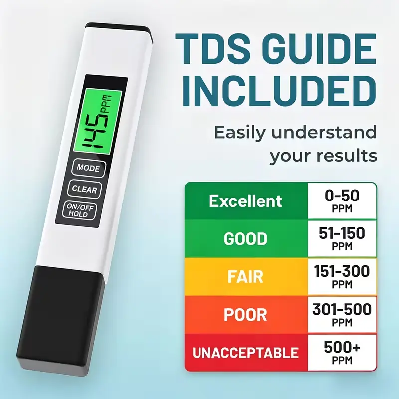 TDS Meter Digital Water Tester, 4 in 1 EC Temperature Test Pen, LCD Water Quality Meter for Home, Aquarium, Pool, RO System & Hydroponics