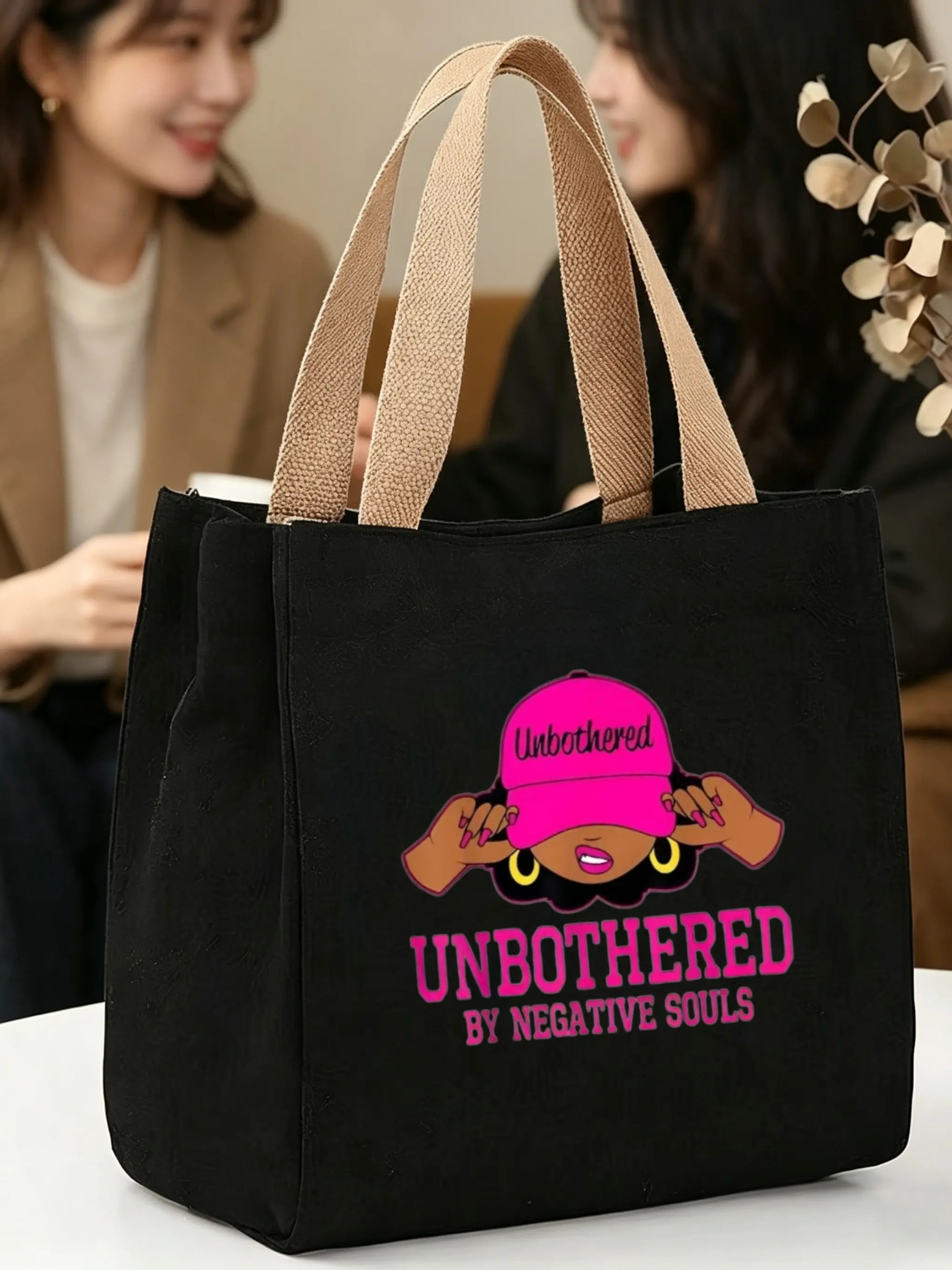 Empowering Black Girl Magic Canvas Tote Bag, Unbothered Quote Shoulder Bag, Pink Casual Tote, Eco-Friendly Reusable Bag, Reusable Shopping Bags, Feminist Vibe, Large Capacity, Lightweight & Durable, Perfect for Work, Daily Use, Gift for Strong Wo