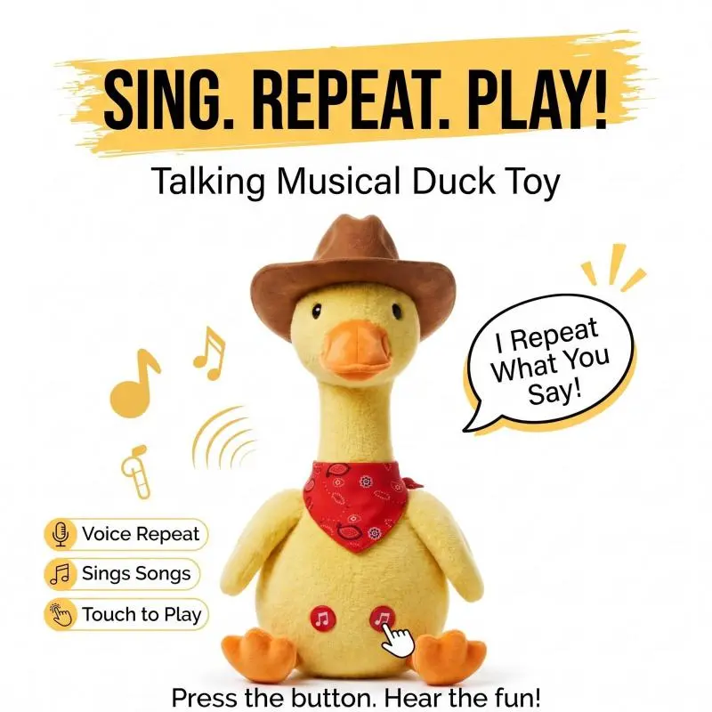Interactive Duck Shaped Talking Musical Toy, Voice-Repeat Singing Dancing Toy for Kids - Ideal Holiday & Party Gift