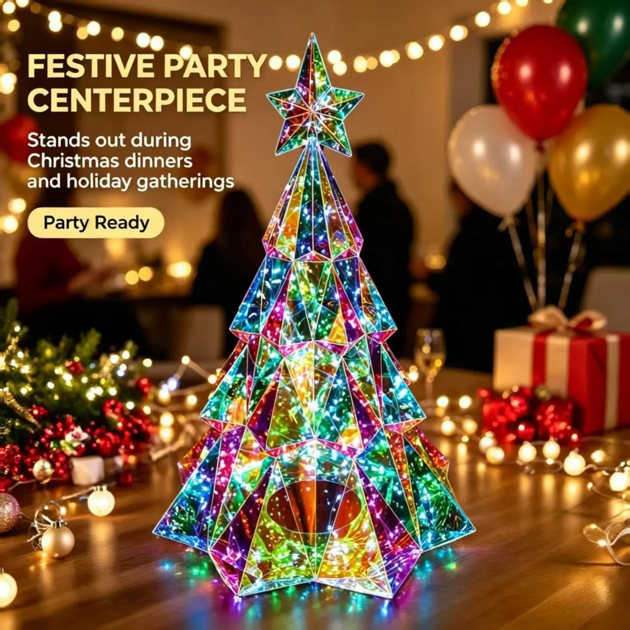 Transparent Rainbow LED Christmas Tree Window Decor, LED Color Lights Pet Holiday Ornament, Glowing Desktop Decoration, Festive Atmosphere, Party Lighting Decoration