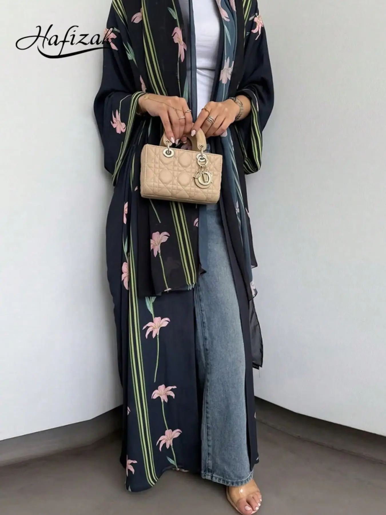 Hafizah Women's Summer New Modest Printed Shawl Outerwear Long Skirt Two-Piece Set, Loose-Fitting All-Over Print, Unlined, 88.2g/m², Matching Outfit Set, Matching Sets