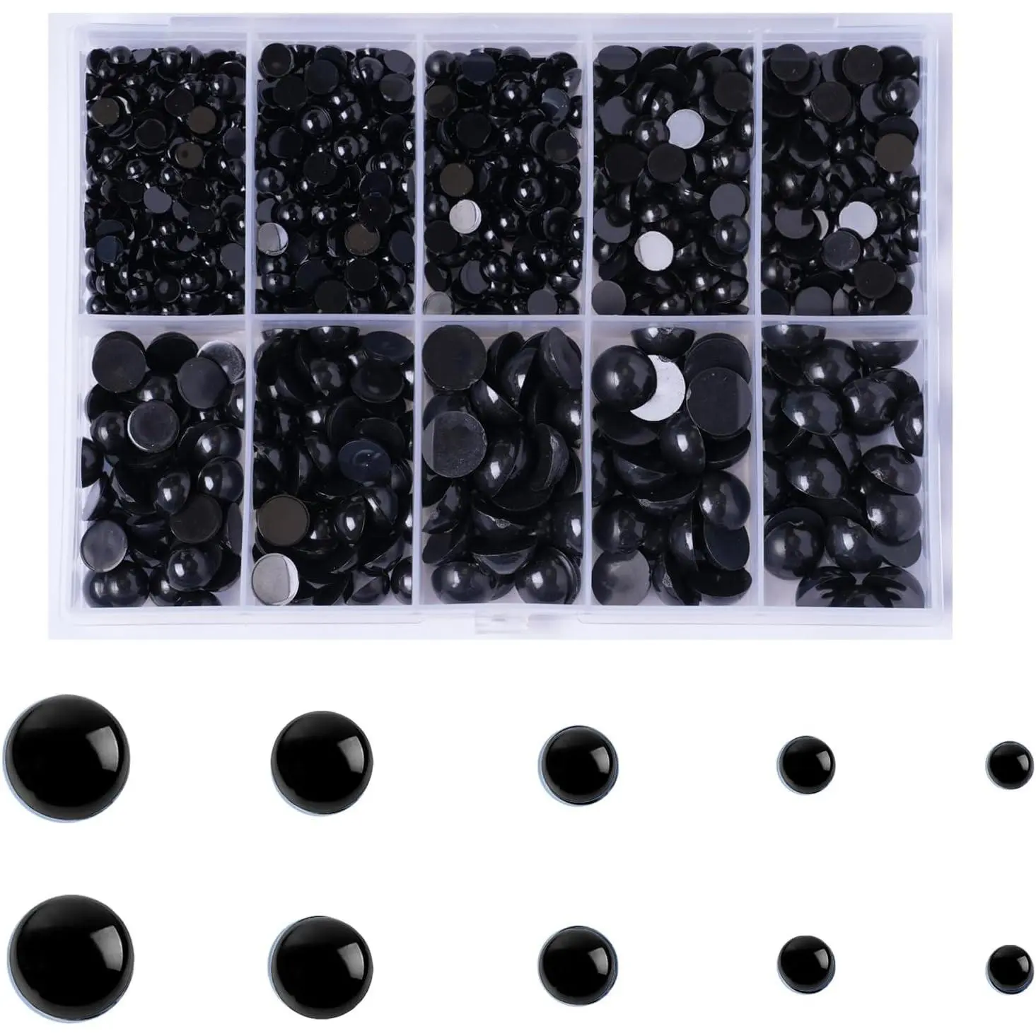 850pcs Round Black Plastic Doll Eyes Mixed Sizes 4mm 5mm 6mm 8mm 10mm Flatback Cabochon Button Eyeball Beads for Stuffed Animals Amigurumis Crochet Bears Crafts Making