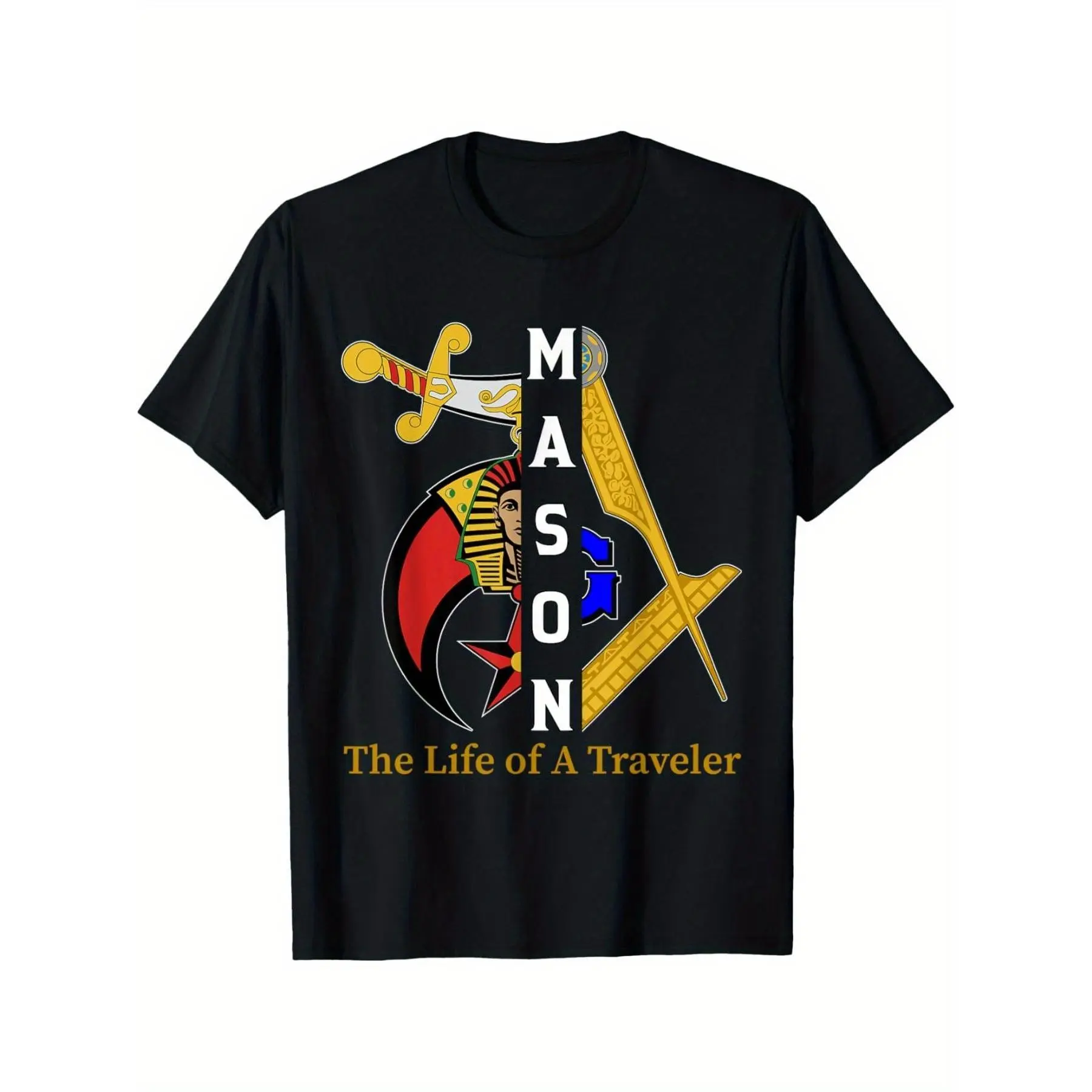 Men's 100% Combed Cotton Freemason Graphic Street Style T-Shirt - Soft Oversized Crew Neck Short-Sleeve Menswear Top, Vintage Noble Shriner Novelty, Breathable, Classic, Outdoor, for School, Halloween Costumes