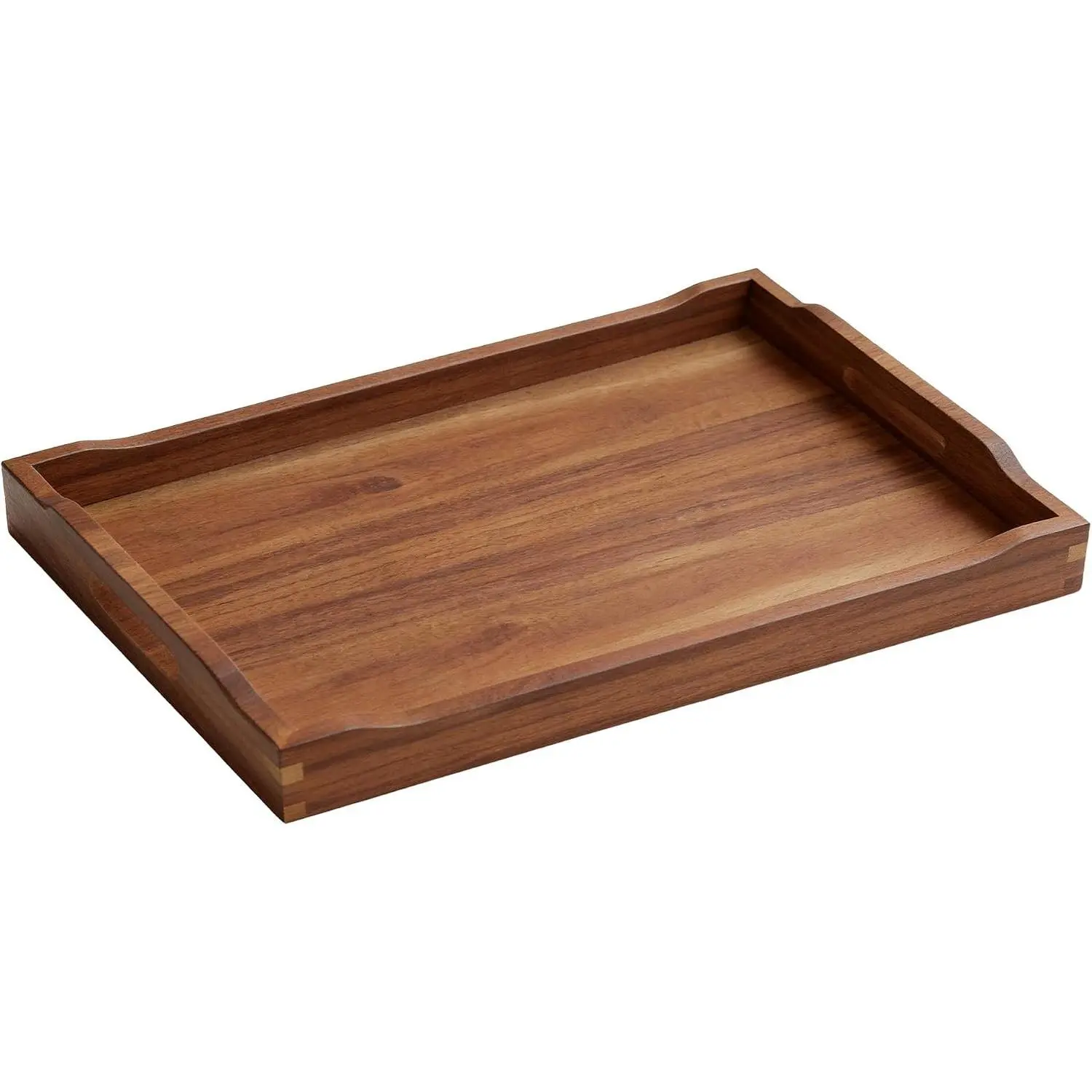 Acacia Wood Serving Tray with Handles, Rectangular Wooden Ottoman Tray for Coffee Table, Breakfast in Bed, Drinks, Kitchen Countertop and Home Decor