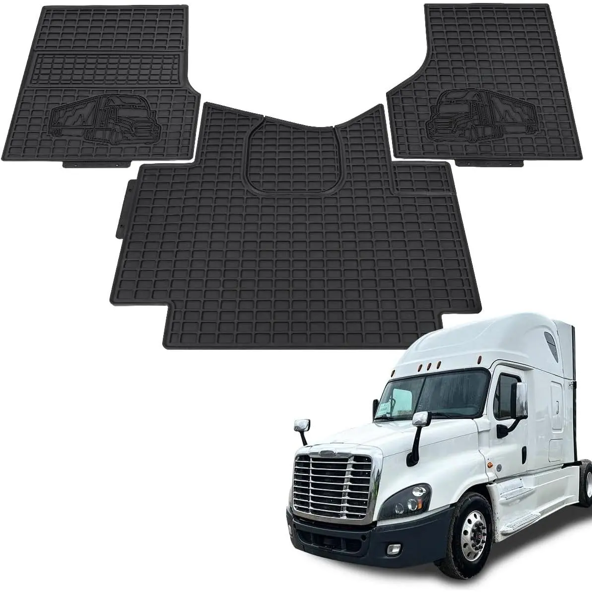 3PCS Heavy Duty Automotive Floor Mats for Freightliner Cascadia 2008-2017, High-Density TPE Truck Floor Mats with Anti-Slip Grip, Easy Removal All-Weather Cargo Liners (Truck Interior Accessories), Floor Mats For Trucks, Mud Blocking