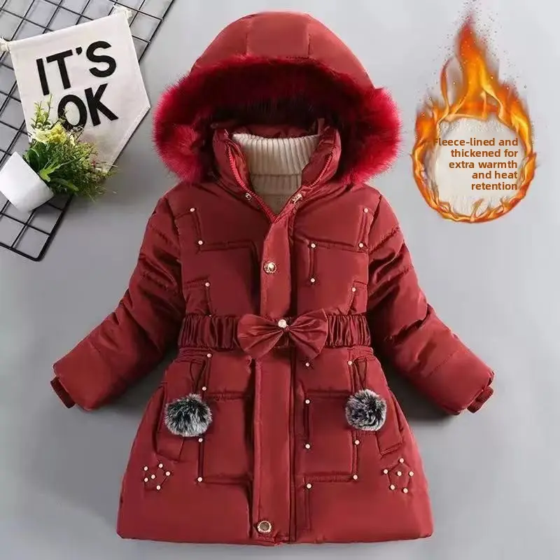 Big Girls Mid-Length Thickened Winter Jacket, Skin-Friendly Fleece Lined Warm Outerwear, Stylish Kids Cold Weather Coat