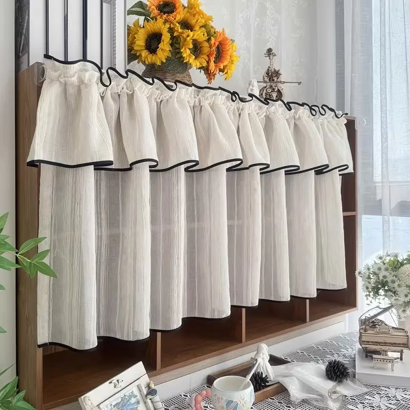1PC French Pleated Ruffle Curtains, Simple Rod Poles, Suitable for Cabinets, Kitchens, Small Windows, Farmhouse Style, Easy Installation