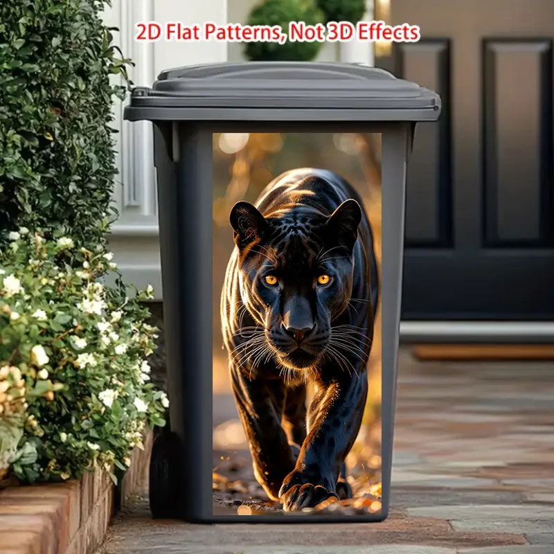 1pc 2D Flat 37 X 82 Cm/14.57 X 32.28 Inches Sticker, Black Panther Cat Trail Map Theme Design This Matte Surface Sticker Is Suitable for Indoor And Outdoor Decoration of Trash Cans, As Well As on Refrigerators And Walls